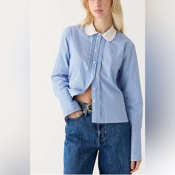 J crew Slight Cropped garçon shirt with pearl buttons in stripe Size 6 - Picture 10 of 15
